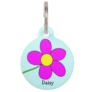 Médaillon Pour Animaux Fleur graphique de marguerite sur la coutume bleue