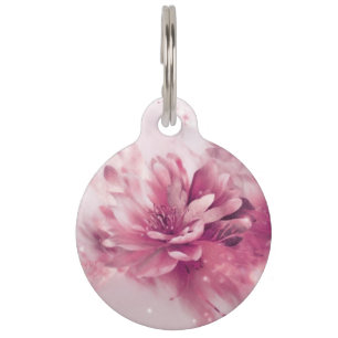 Médaillon Pour Animaux Fleur métallique rose brillant Personnaliser