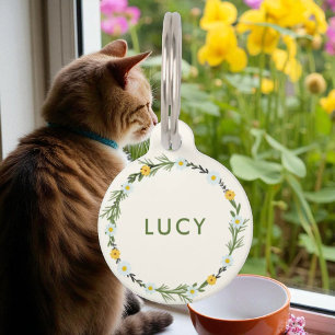 Médaillon Pour Animaux Fleur sauvage de jardin Floral Nom personnalisé