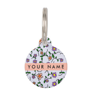 Médaillon Pour Animaux Fleurs colorées, fond bleu, orange
