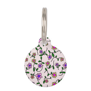 Médaillon Pour Animaux Fleurs Colorées, Motif Floral, Verdure, Boho
