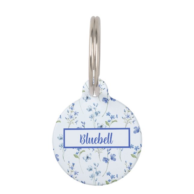 Médaillon Pour Animaux Fleurs douces Royal Blue Ditzy sur bleu pâle (Devant)