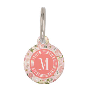 Médaillon Pour Animaux Fleurs vintages de Corail Pêche Fille