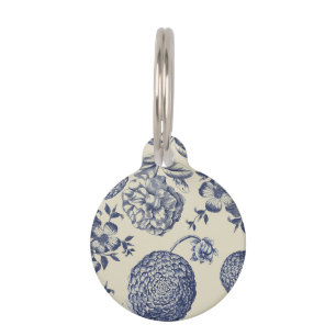 Médaillon Pour Animaux Flore d'impression florale de fleurs bleues antiqu