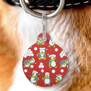 Médaillon Pour Animaux Fond de manchots de Noël