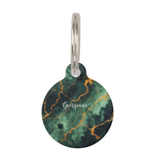 Médaillon Pour Animaux Forêt automnale personnalisée Marbre vert et or