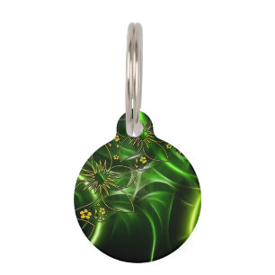 Médaillon Pour Animaux Fractale florale verte au néon