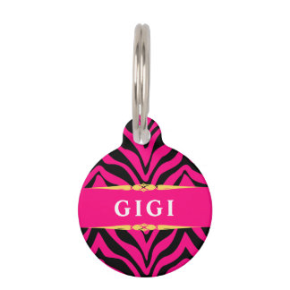 Médaillon Pour Animaux Glam Pink Zebra Print Personalized