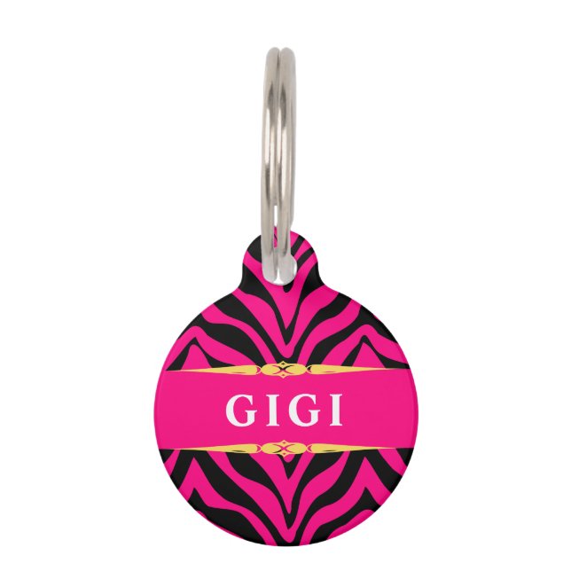 Médaillon Pour Animaux Glamour Imprimé Zèbre Rose Personnalisé (Devant)