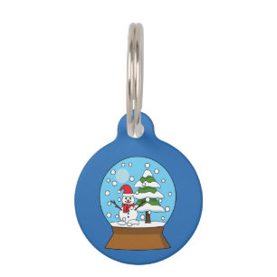 Médaillon Pour Animaux Globe des neiges avec Snowman et Pine Tree Perso