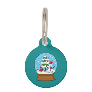 Médaillon Pour Animaux Globe w Cardinal Snowman & Pine Tree Personnalis