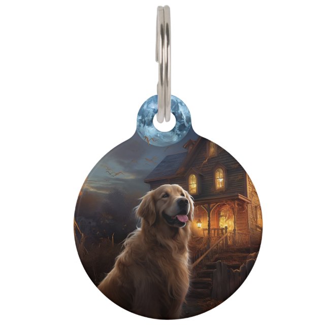 Médaillon Pour Animaux Golden Retriever Halloween Effrayant (Devant)