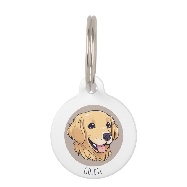 Médaillon Pour Animaux Golden Retriever Mignon Personnalisé (Devant)