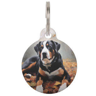 Médaillon Pour Animaux Grand Bouvier Suisse en automne les feuilles tombe