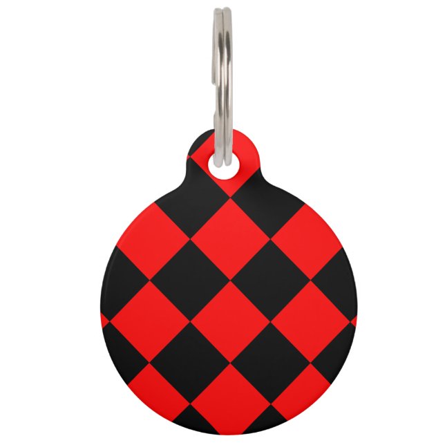 Médaillon Pour Animaux Grand Checkered de Diag - noir et rouge (Devant)