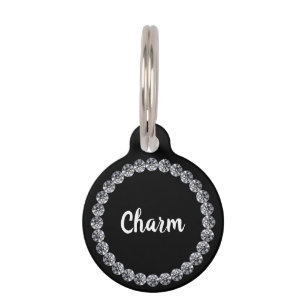 Médaillon Pour Animaux Graphique Diamant Noir Nom Personnalisé Coordonnée
