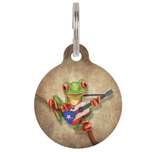 Médaillon Pour Animaux Grenouille d'arbre jouant la guitare de drapeau de