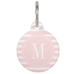 Médaillon Pour Animaux Grille rose et blanche moderne avec Monogramme