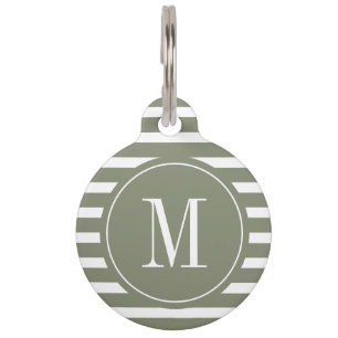 Médaillon Pour Animaux Grille verte et blanche moderne avec Monogramme