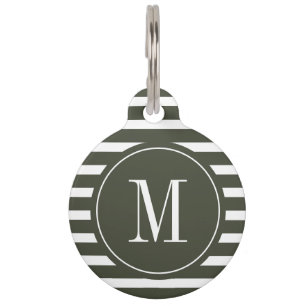 Médaillon Pour Animaux Grille verte et blanche moderne avec Monogramme