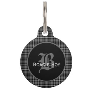 Médaillon Pour Animaux Gris écossais Plaid Monogramme Grand