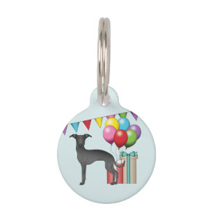 Médaillon Pour Animaux Gris Italien Noir Joyeux Anniversaire Coloré