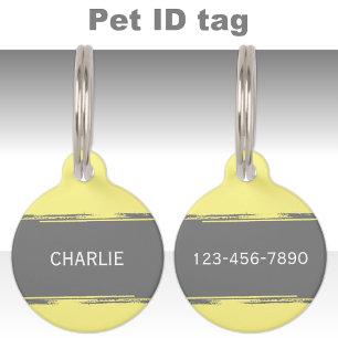 Médaillon Pour Animaux Gris jaune ajouter un nom et un numéro de contact