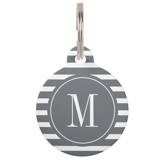 Médaillon Pour Animaux Gris moderne et Gris blanc avec Monogramme (Devant)