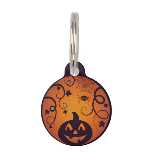 Médaillon Pour Animaux Halloween Jack-o'-lantern citrouille visage et ara