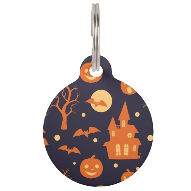 Médaillon Pour Animaux Halloween Maison Éffrayante chauves-souris arbres  (Devant)