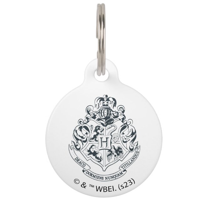 Médaillon Pour Animaux Harry Potter | Blason de Poudlard - Noir et Blanc (Devant)