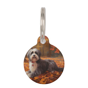 Médaillon Pour Animaux Havanais dans les feuilles d'automne qui tombent i