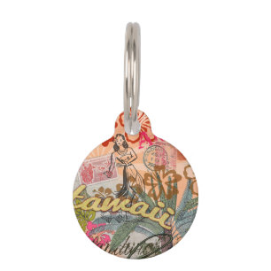 Médaillon Pour Animaux Hawaii Hula Fleur Voyage Vintage