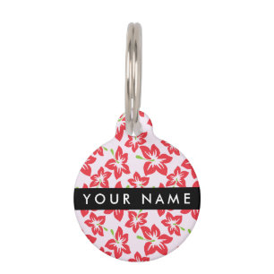 Médaillon Pour Animaux Hibiscus rouge, Fleurs rouges, Votre nom