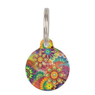 Médaillon Pour Animaux Hippie Super Techno Psychedelic Thunder_Cove