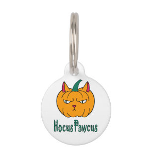 Médaillon Pour Animaux Hocus pawcus Halloween citrouille ginger cat magie