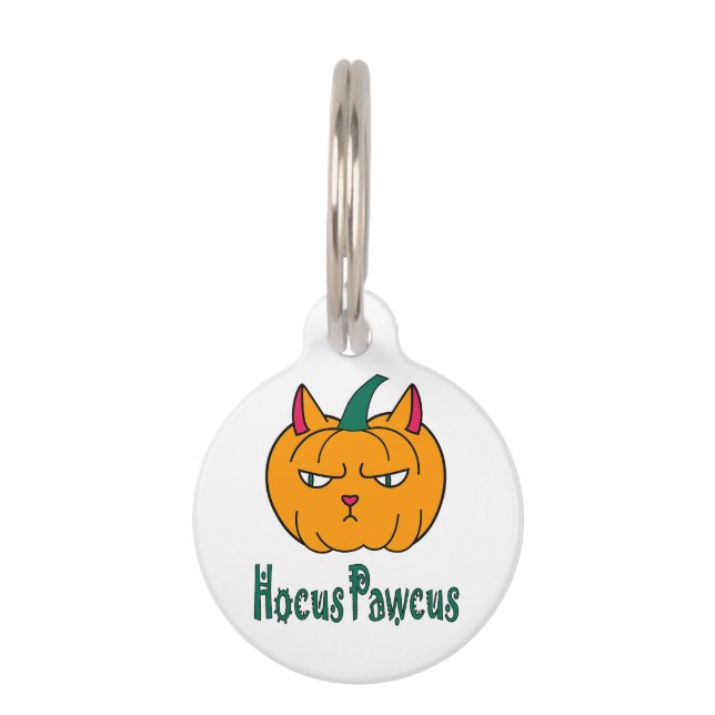 Médaillon Pour Animaux Hocus pawcus Halloween citrouille ginger cat magie (Devant)