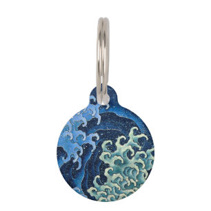 Médaillon Pour Animaux Hokusai Vague féminine Océan Vintage