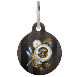 Médaillon Pour Animaux Horloge à vapeur avec libellule mécanique