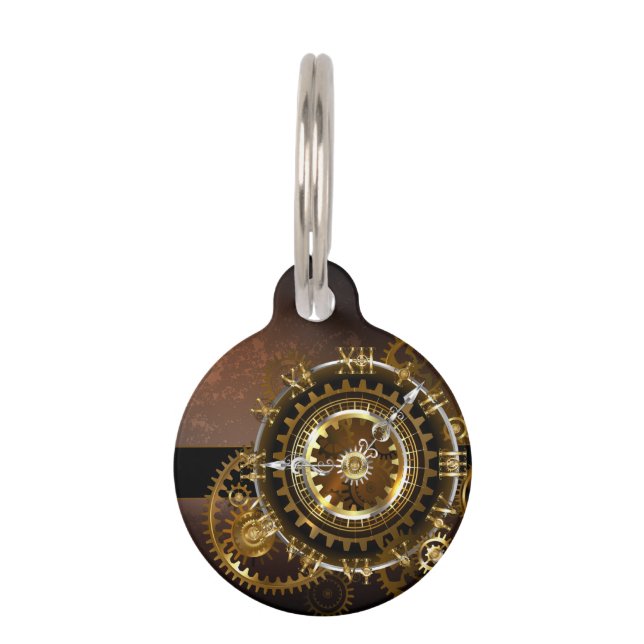 Médaillon Pour Animaux Horloge Steampunk avec des engrenages anciens (Devant)