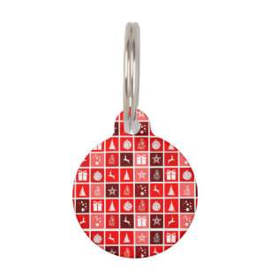 Médaillon Pour Animaux Icône de Noël Carrés Rouges Art de Fête Classique