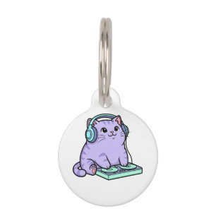 Médaillon Pour Animaux Illustration de chat DJ mignon de style Kawaii