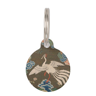 Médaillon Pour Animaux Impression de broderie en soie blanche antique chi