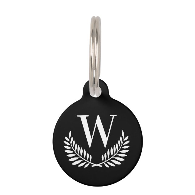 Médaillon Pour Animaux Initiale de monogramme de couronne classique noir  (Devant)