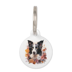 Médaillon Pour Animaux J'Aime Ma Frontière Collie Portrait Floral Chien