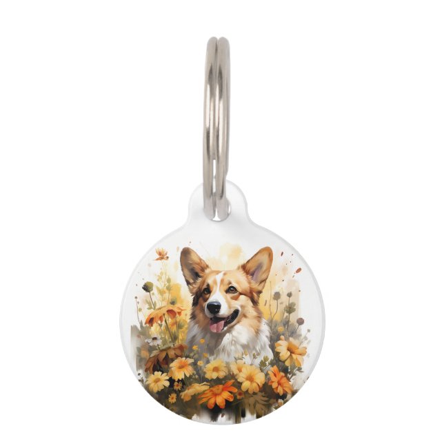 Médaillon Pour Animaux J'Aime Mon Corgi Floral Chien Portrait (Devant)
