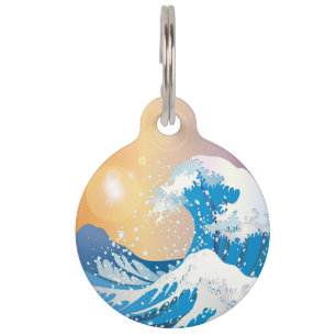 Médaillon Pour Animaux Japonais Wave Art Sunset Ocean