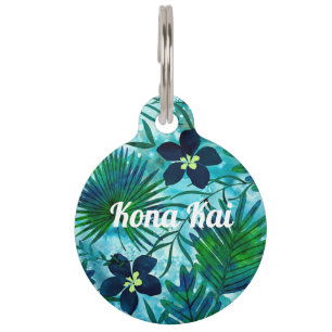 Médaillon Pour Animaux Jardin tropical hawaïen Teal de Nalani