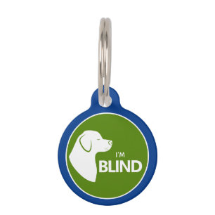 Médaillon Pour Animaux Je suis Aveugle Chien Blanc Sur Vert Et Bleu
