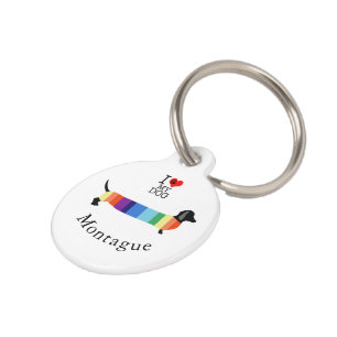 Médaillon Pour Animaux Joli arc-en-ciel Dachshund Monogramme J'aime mon c